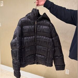 Men's Black Patterned Hooded Jacket